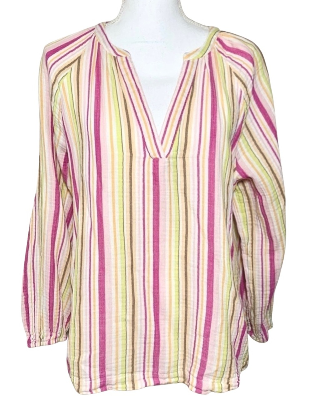 Old‎ Navy Women V-Neck Boho Top Blouse Stripe 100% Cotton Size Large